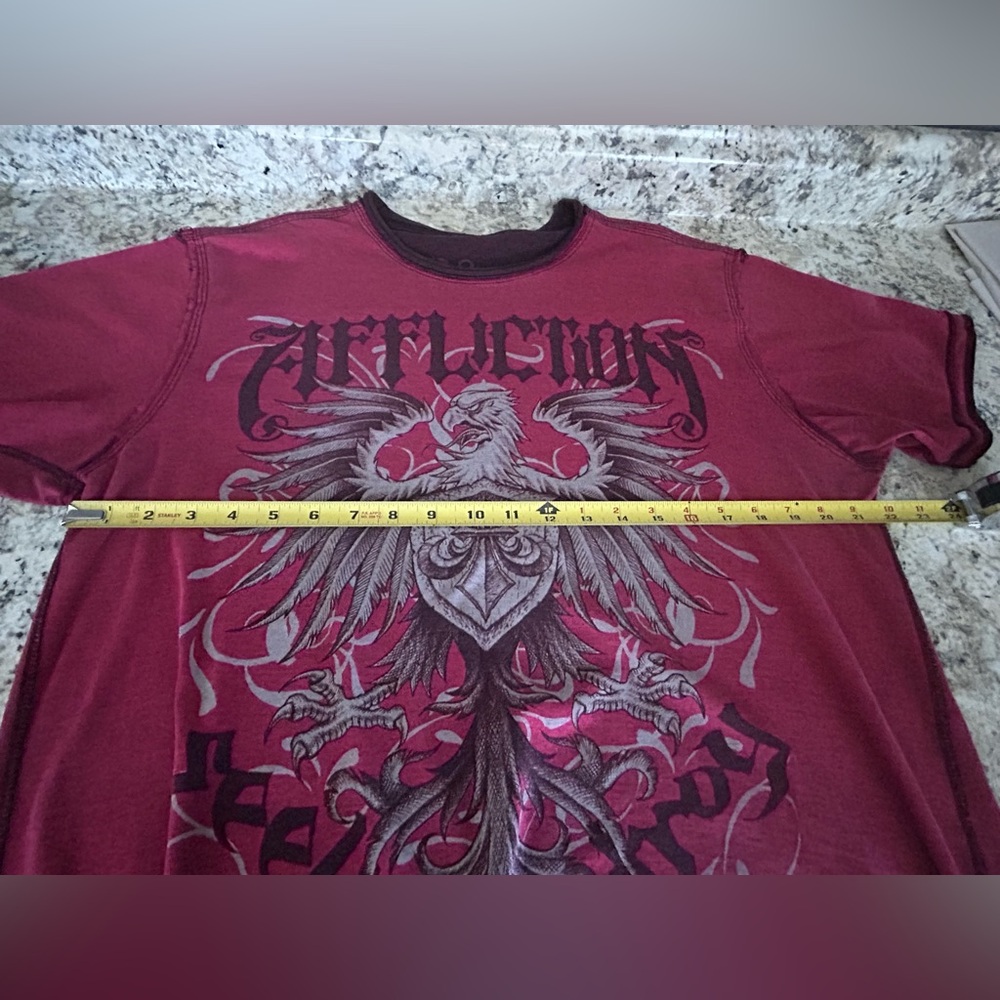 Affliction Seek and Destroy Reversible Graphic Print Burgundy Black Shirt Sz XL - Picture 10 of 11